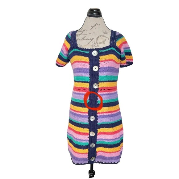 Farm Rio Anthropologie Dress XS Sweater Knit Mini Bohemian Southwestern Boho - Picture 15 of 16